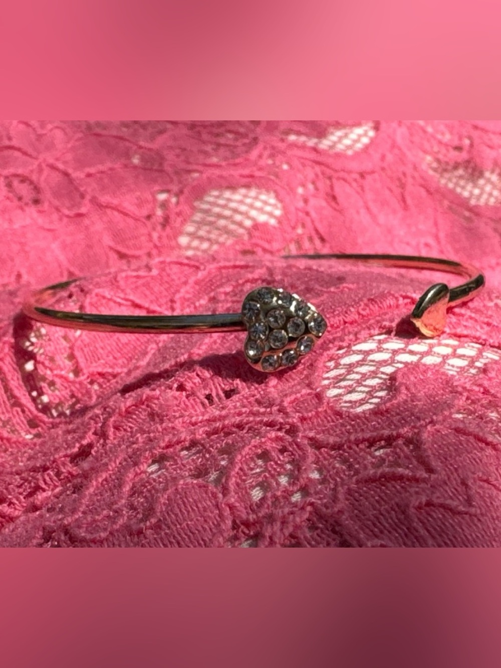 Rhinestone Heart Cuff Bracelet with Crystal Accents - Women's Jewelry Gold-Tone